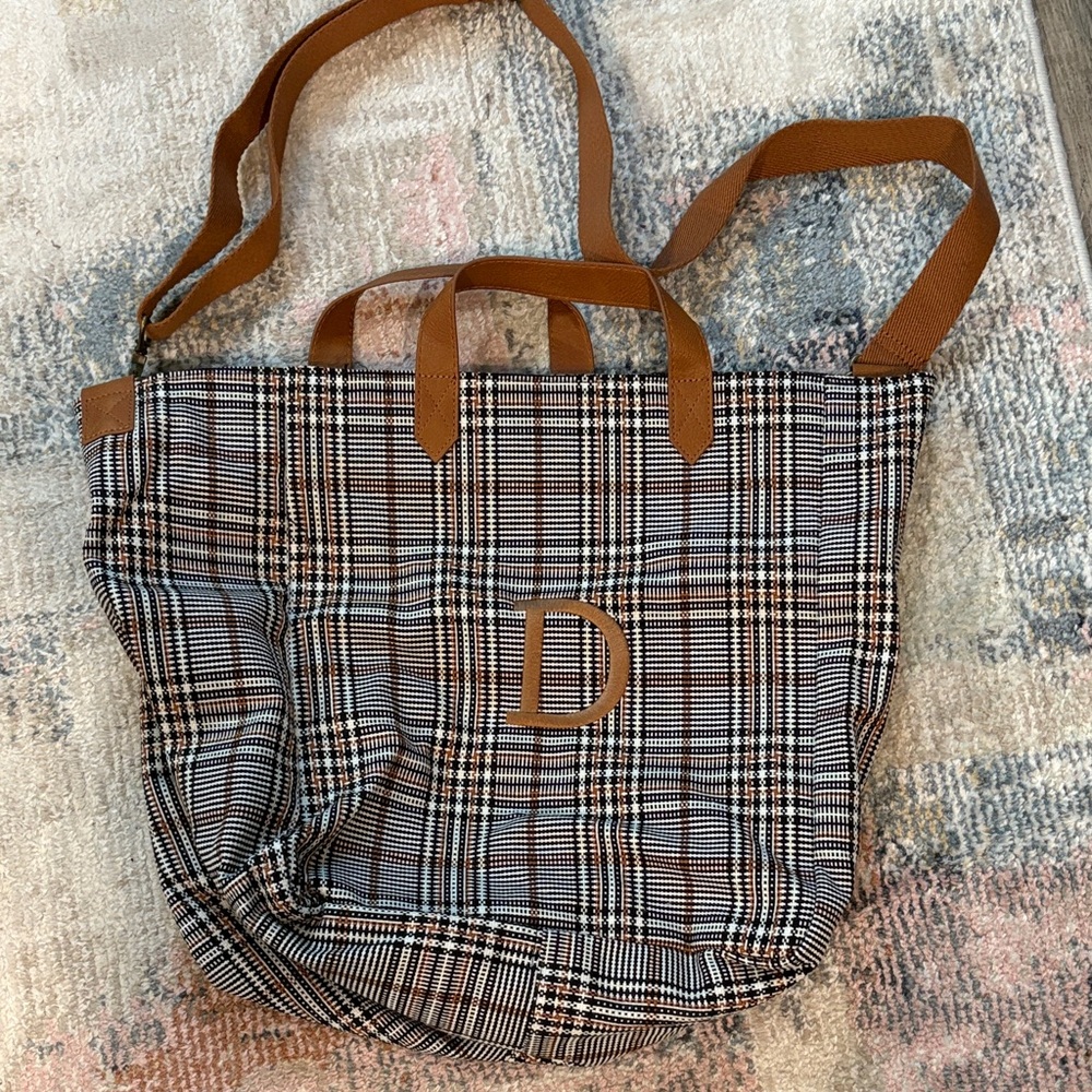 Thirty-One Plaid Crossbody Bag with embroidered D